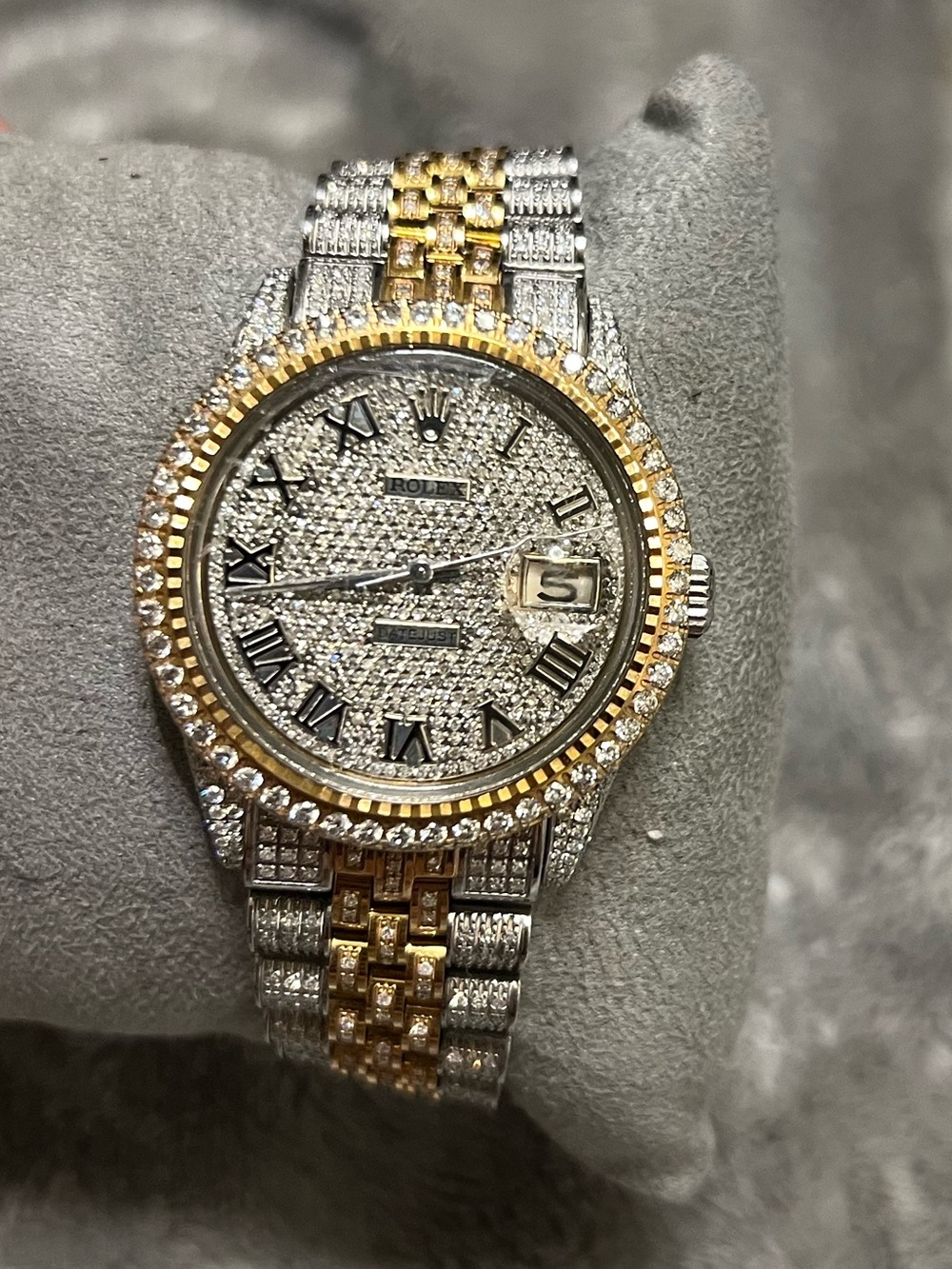 Rolex Two-Tone Gold/Stainless Full Diamond Pave Datejust 1603 36mm Jubilee Watch